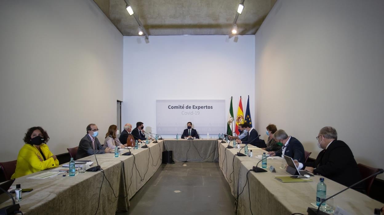 Reunión del Comité de Expertos del Covid de Andalucía, con presencia del presidente de la Junta