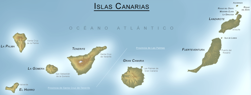 Mapa de las Islas Canarias, con La Palma en el margen noroeste