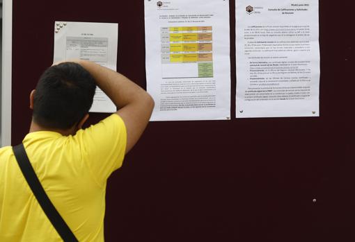 Un joven observa los horarios de los exámenes en la última edición de la PEvAU