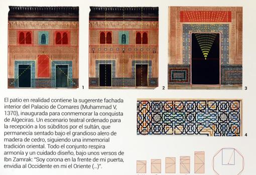 La fachada de Comares en un panel de la exposición que explica las diferentes proporciones clásicas; el rectángulo cordobés es la primera de ellas, con la forma que más se aproxima a un cuadrado