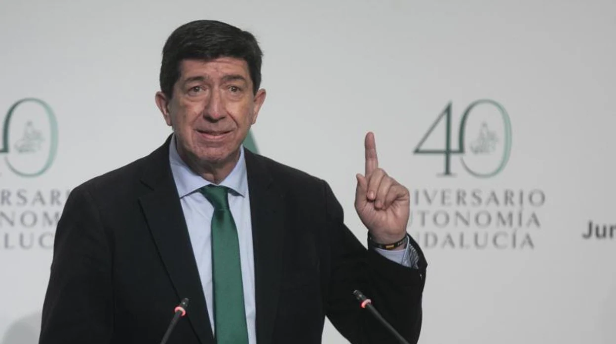 El vicepresidente de la Junta de Andalucía, Juan Marín, durante una rueda de prensa posterior a la reunión del Consejo de Gobierno de la Junta de Andalucía.
