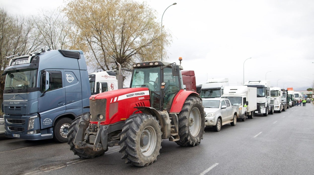 Imagen de los atascos este lunes en las carreteras de Granada por la huelga de transportistas