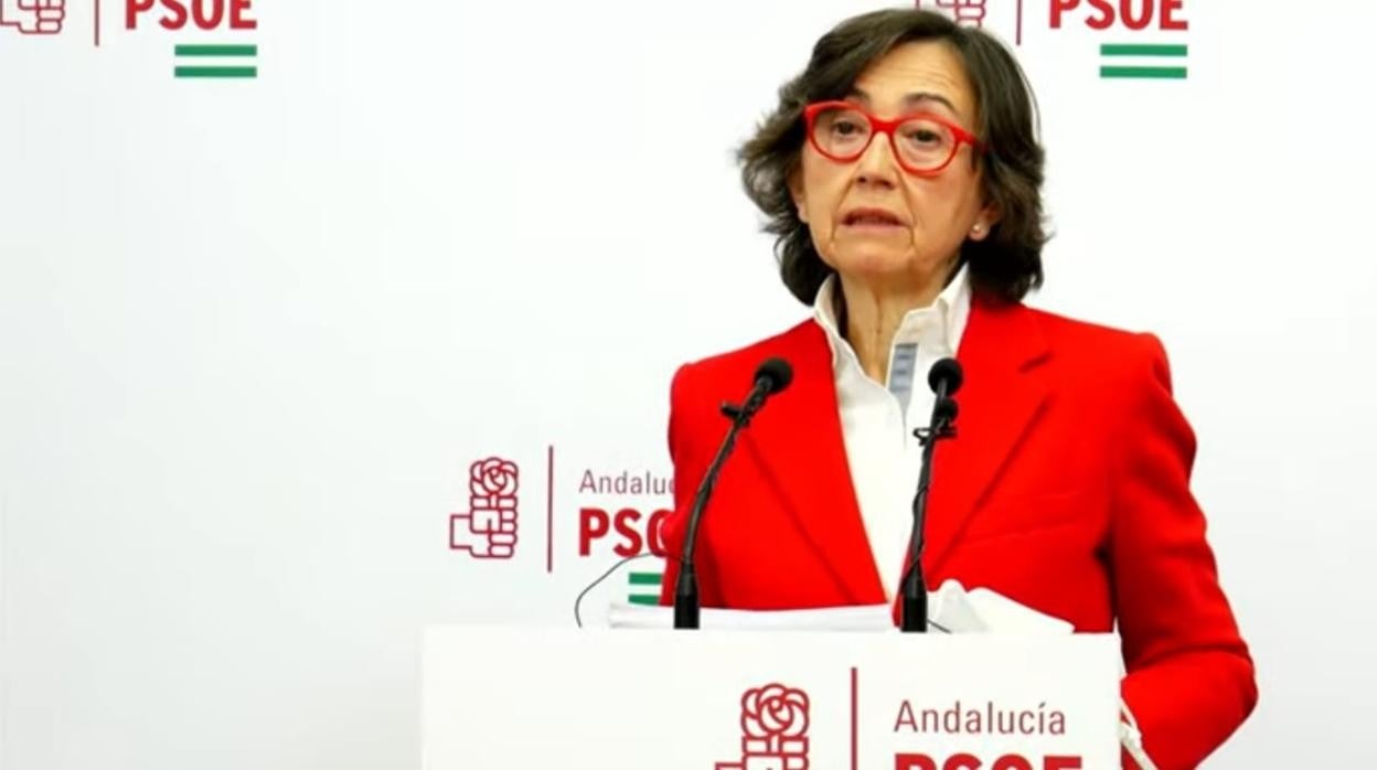 Rosa Aguilar en su comparecencia de este jueves en la sede del PSOE de Córdoba