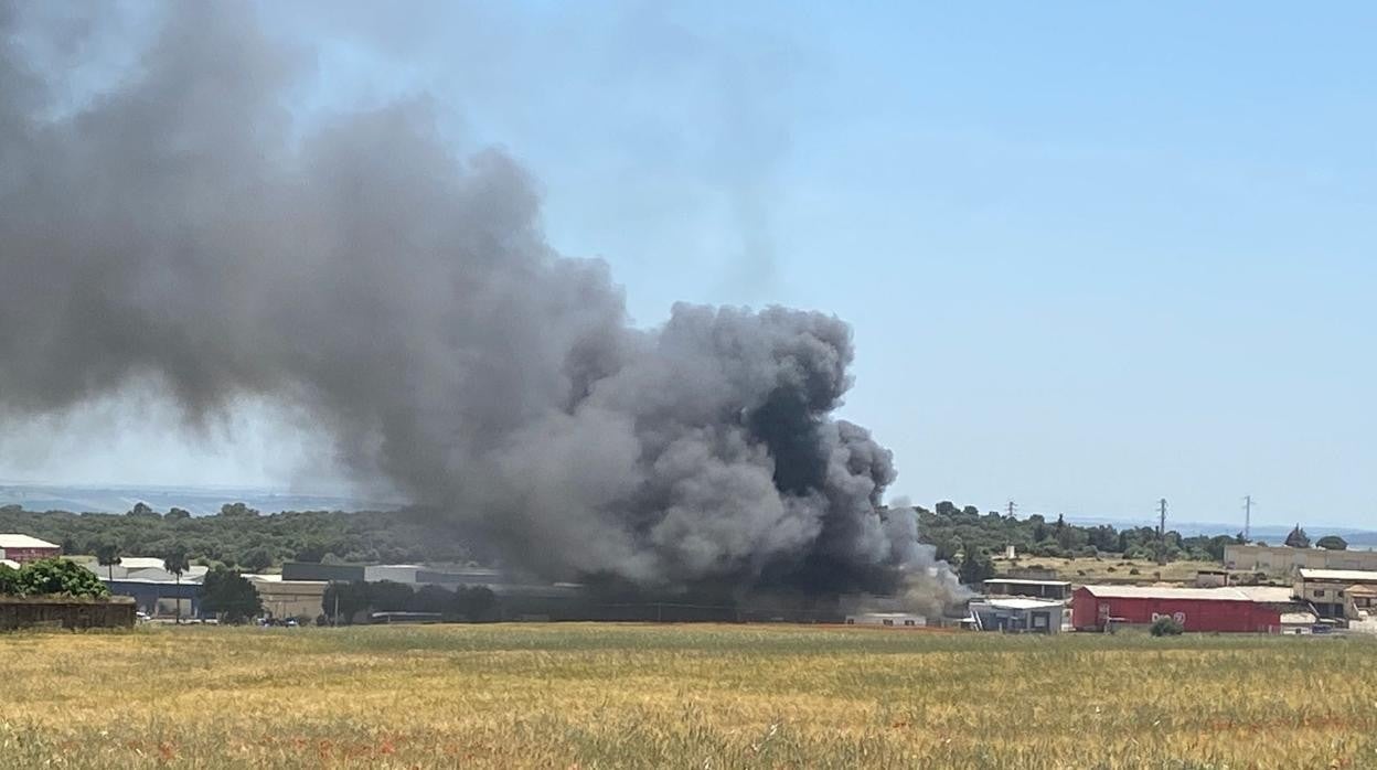 Humareda por el incendio de una nave industrial en Hornachuelos