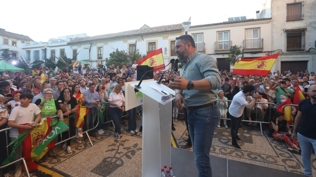 Santiago Abascal, en el reciente mitin de Vox en la plaza de San Agustín de Córdoba
