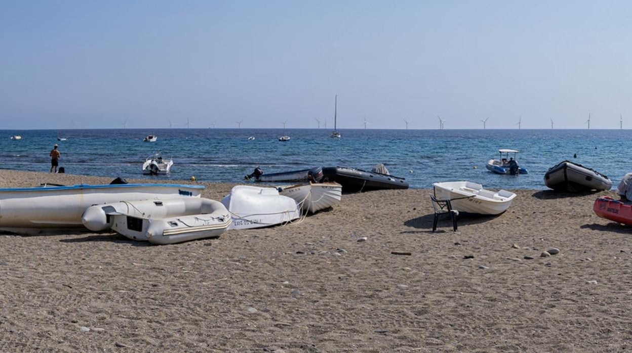 Simulación de cómo se verían los aerogeneradores flotantes desde Las Negras