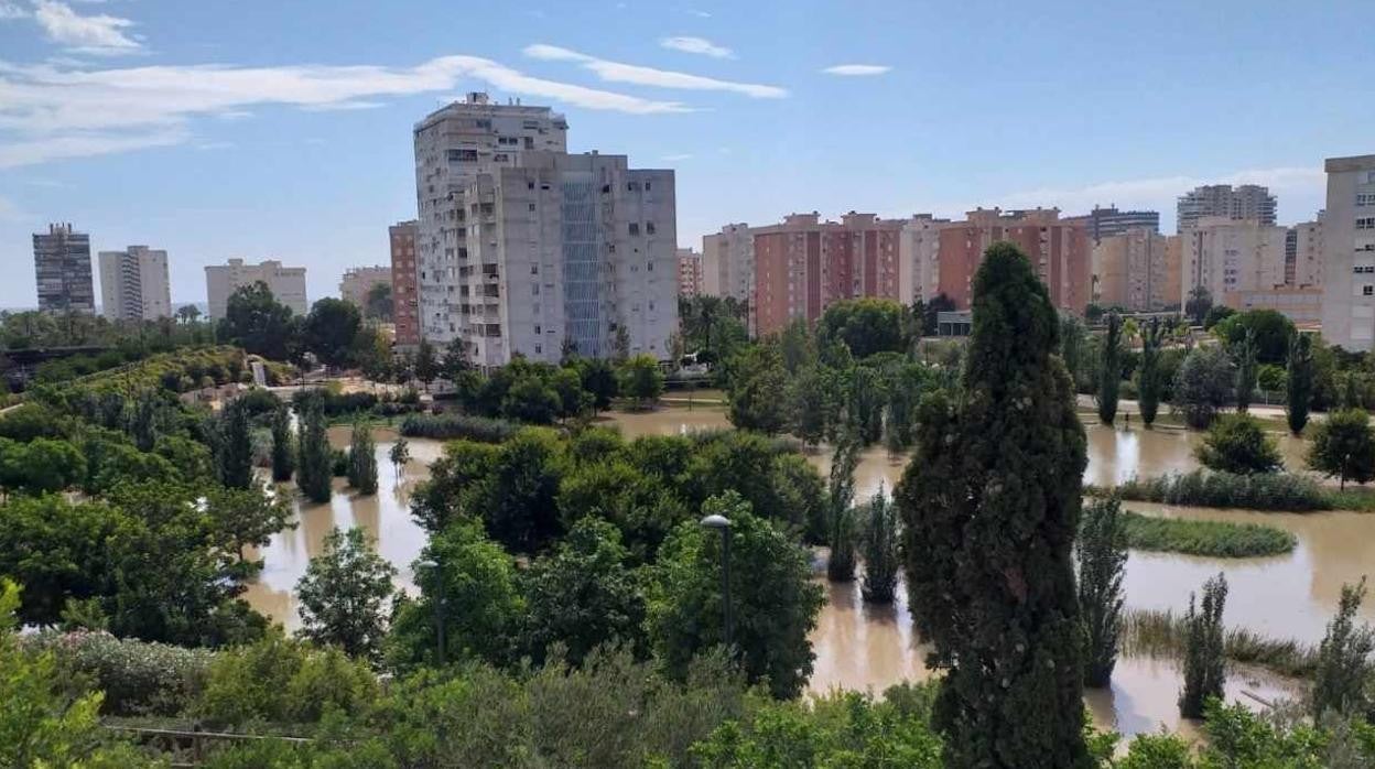 Parque La Marjal inundado.