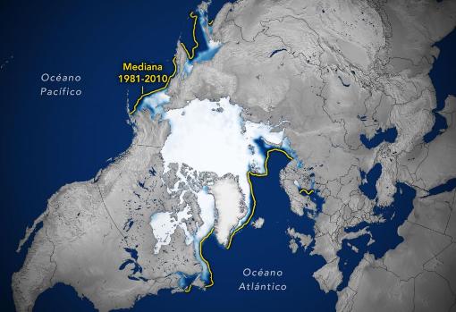 Promedio de la concentración de hielo marino en el Ártico el 25 de febrero de 2022.