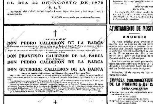Esquela de Don Pedro Calderón de la Barca, en ABC