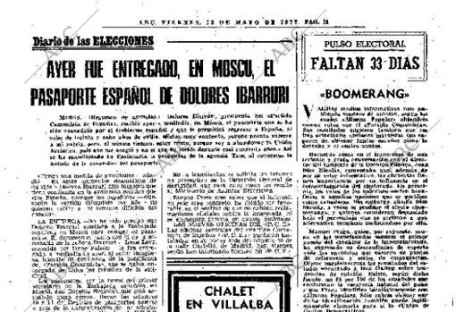 La noticia del regreso de Dolores Ibarruri a España, tras 38 años en el exilio