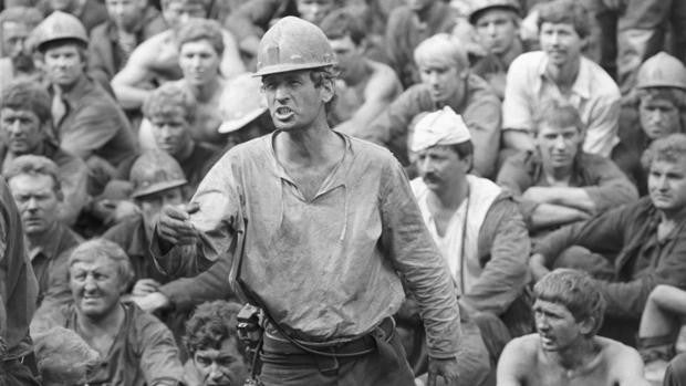 Un minero, en las huelgas de 1989 en la Unión Soviética