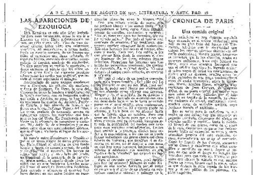 Primera crónica sobre las apariciones de Ezquioga, publicada el 13 de agosto de 1931