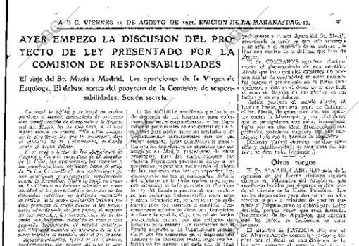 La crónica de la dicusión en las Cortes republicanas, en 1931