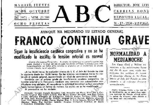 Noticia sobre el estado de Franco, publicada el 30 de octubre de 1975