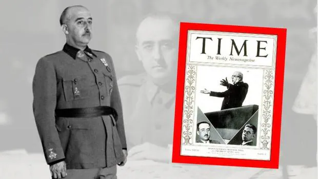Montaje de Franco, con la primera portada de 'Time' en la que apareció en 1936