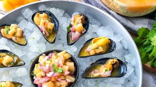 Mejillones con vinagreta de melón.