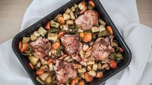 Pollo a la naranja con verduras.