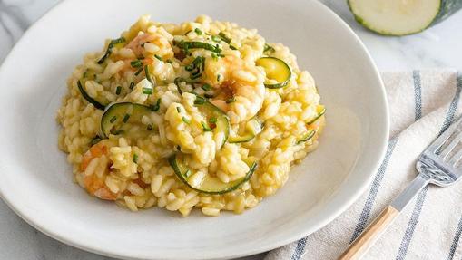 Risotto de calabacín y langostinos