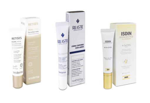 De izquierda a derecha Sesderma Retises Contorno de Ojos, Rilastil ojos Multirepair y Isdin K-OX Eyes.