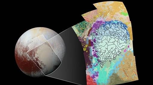 Mapa de los tipos de terreno de Plutón elaborado por la NASA