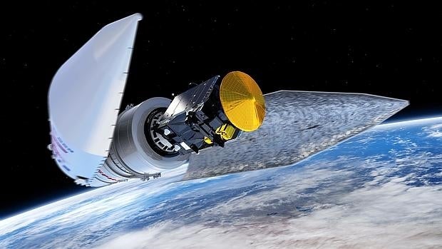 Representación artística de los protagonistas de ExoMars: la sonda orbital, el Trace Gas Orbiter (TGO), y el módulo de aterrizaje, el Schiapparelli