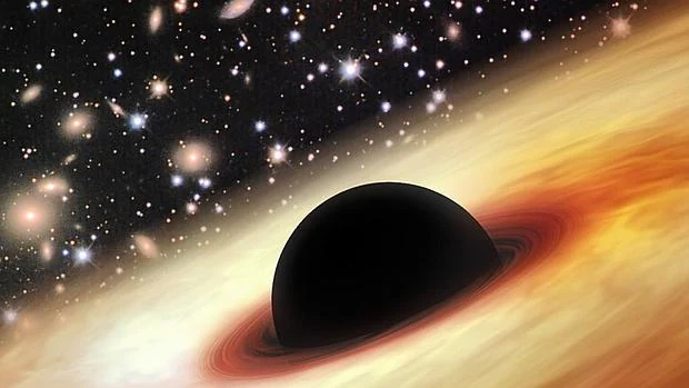Recreación de un agujero negro supermasivo. El que se ha descubierto es 750 veces más grande que el que hay en el centro de la Vía Láctea