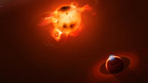 Recreación de un planeta gigante recién nacido como el hallado cerca de la estrella V830 Tau