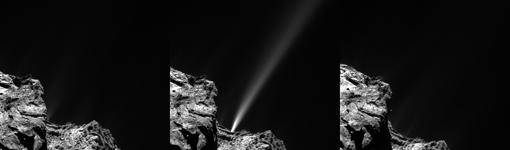 Jet de gas saliendo repentinamente del cometa