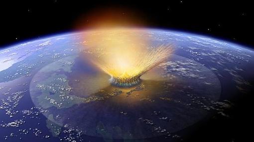 Representación de un asteroide de diez kilómetros chocando contra la Tierra