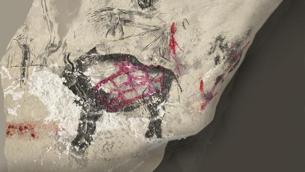 Reproducción de un bisonte pintado en la cueva Marsoulas (Haute-Garonne, Francia) durante la época Magdaleniense