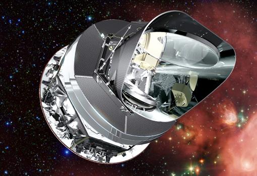 Telescopio espacial Planck, lanzado en 2009. Está midiendo la radiación de fondo de microondas con gran precisión, y pretende analizar la evolución del Universo y de los parámetros cosmológicos