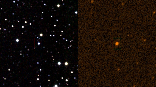 Imagen de la estrella en infrarrojos (izquierda) y ultravioleta (derecha)