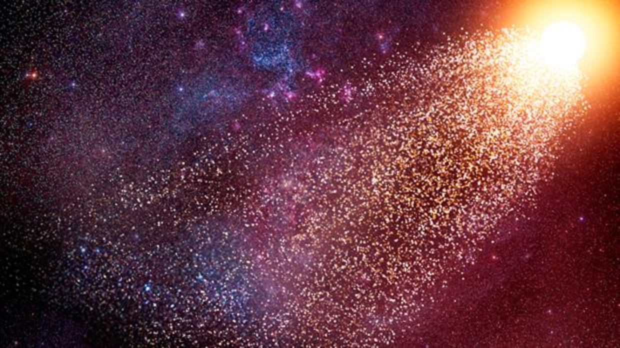 Representación artística de las estrellas en fuga. Se originan cuando las supernovas las liberan y la galaxia las lanza hacia el espacio