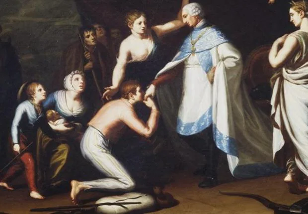 Carlos III recibe a los colonos de Sierra Morena, detalle de una obra de José Odriozola