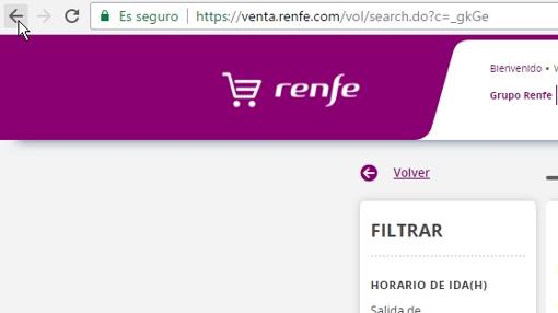 Clickea en la fecha de retroceso de tu navegador si no se carga el panel de trenes