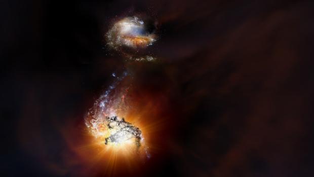 Dos galaxias titánicas chocan a 13.000 millones de años luz