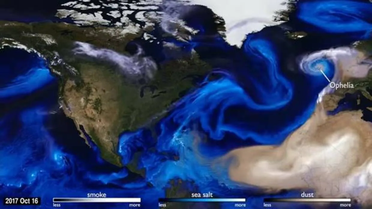 Simulación de aerosoles y huracanes del 16 de octubre de 2017
