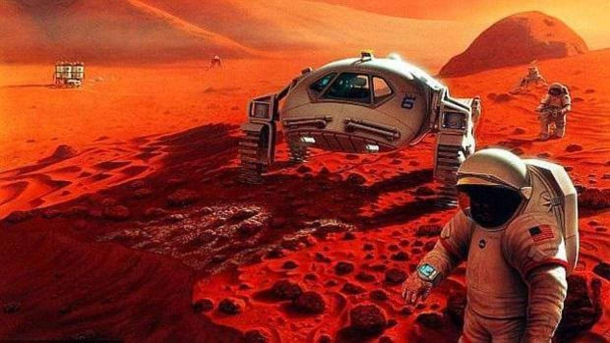 Ilustración de futuros colonos en Marte
