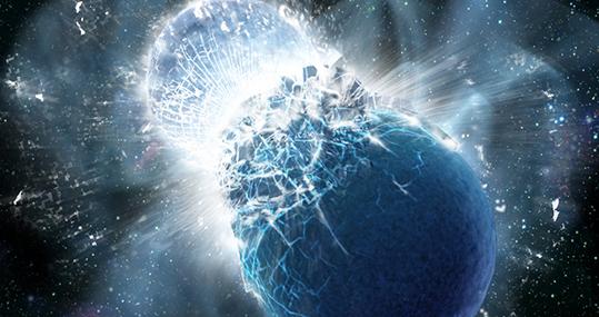 Representación de uan fusión de estrellas de neutrones