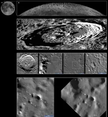 Serie de imágenes que muestran la ubicación de algunos nuevos hoyos en el cráter Philolaus