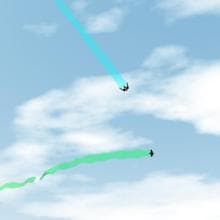 Un halcón peregrino (trayectoria azul) a punto de interceptar un estornino común (trayectoria verde) que maniobra erráticamente para evadirlo