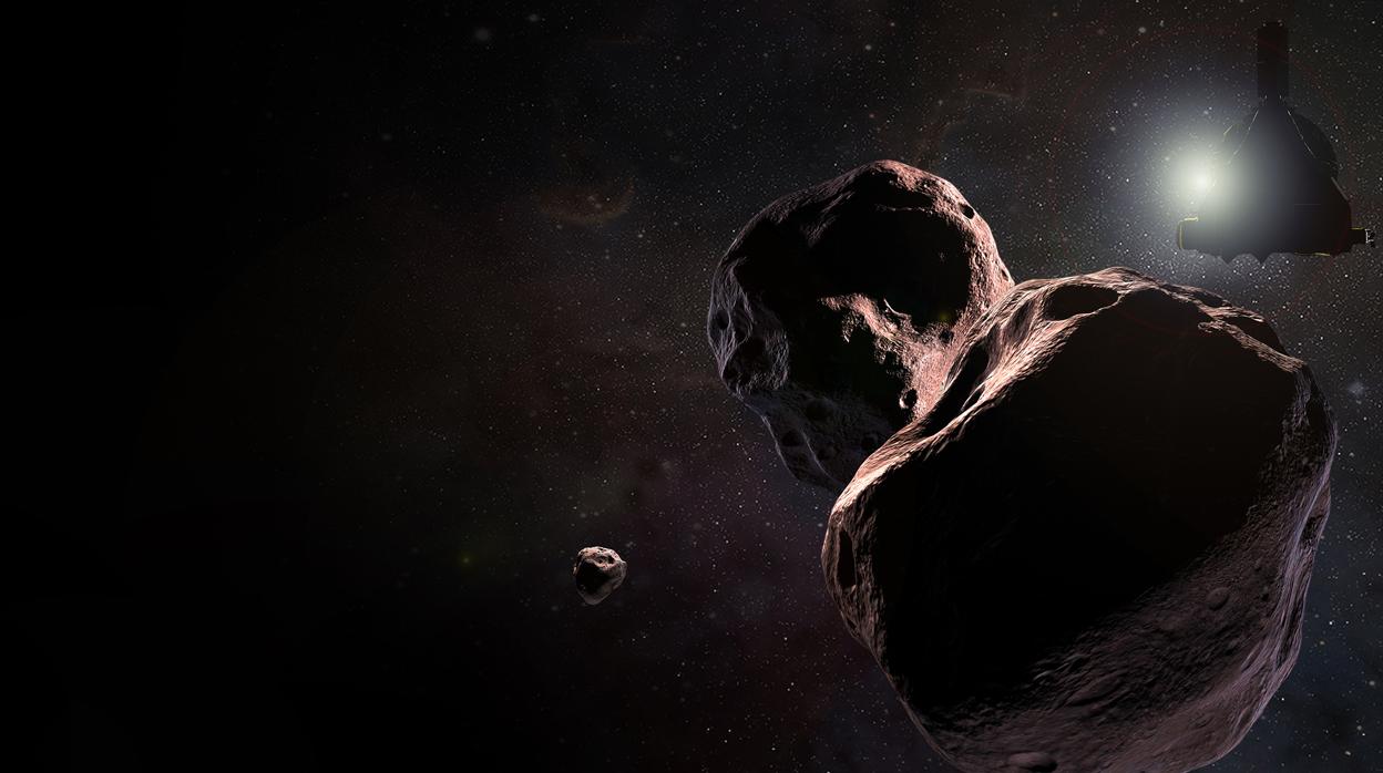 La impresión del artista de la nave espacial New Horizons de la NASA se encontró con el 2014 MU69, un objeto del cinturón de Kuiper que orbita mil millones de millas (1.600 millones de kilómetros) más allá de Plutón, el 1 de enero de 2019.