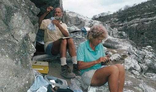 El matrimonio, trabajando en la isla de Daphne Major