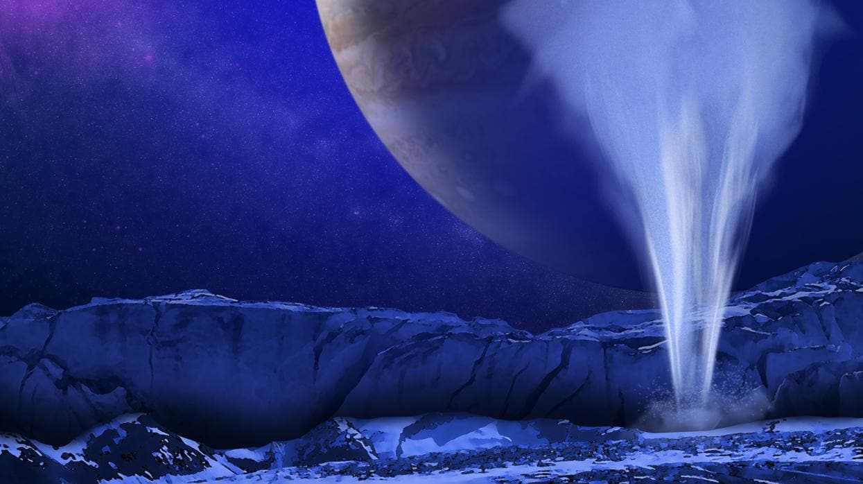 Representación de la superficie helada de Europa, la luna de Júpiter. En las profundidades hay un océano que quizás podría albergar vida