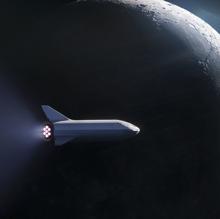 Recreación de la nave de SpaceX en la órbita de la Luna