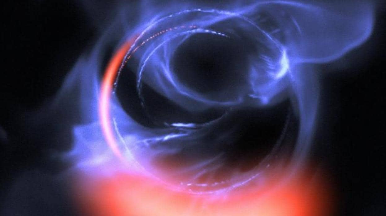 Representación del borde de Sagitario A*. Nunca hasta ahora se había observado materia tan cerca de un agujero negro