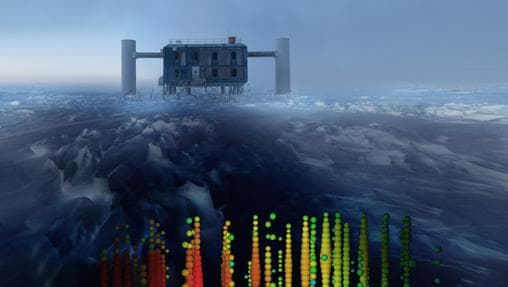 Representación del detector de neutrions IceCube, en el polo sur