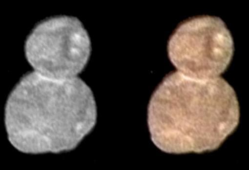 Imágenes de alta resolución captadas por el instrumento LORRI a 137.000 kilómetros. A la derecha, la imagen se ha coloreado con datos de otro instrumento