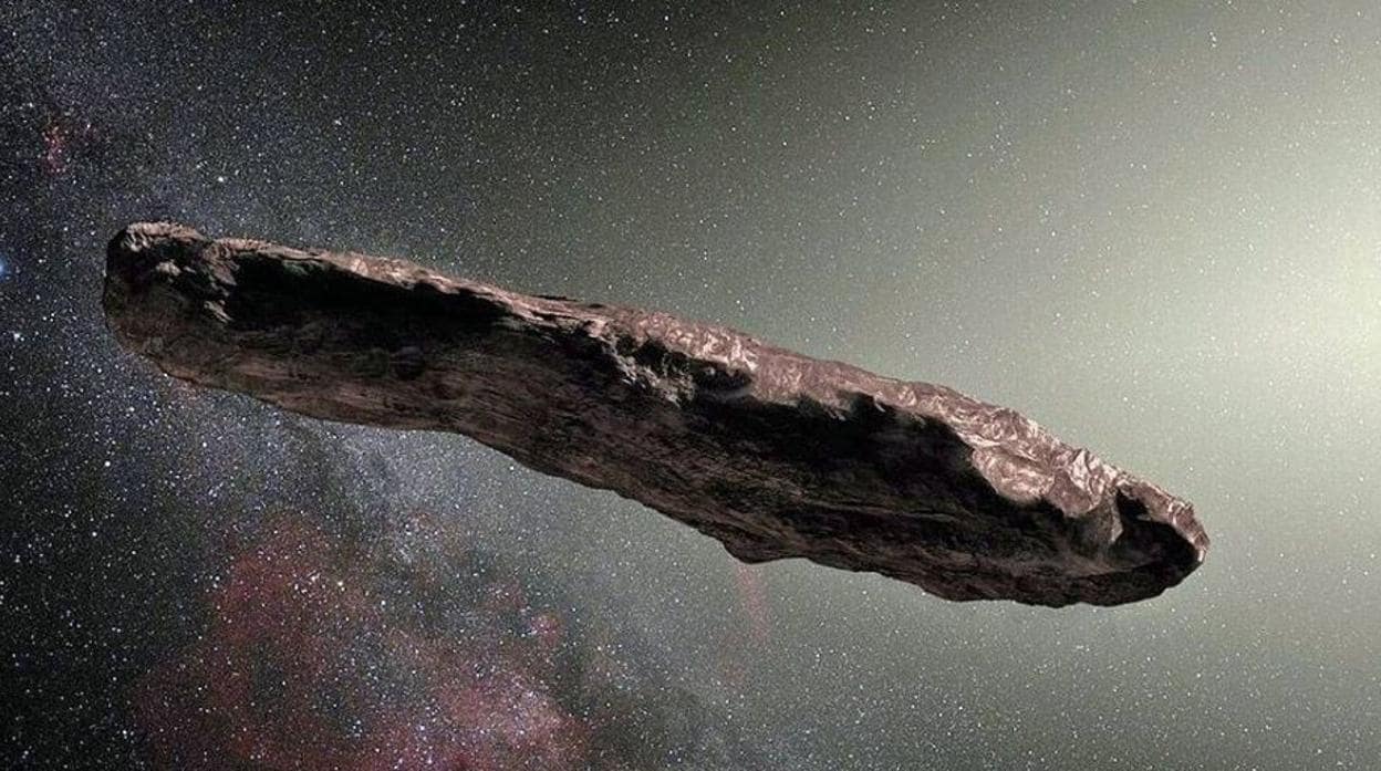 Representación del Oumuamua, el primer viajero interestelar captado en el Sistema Solar
