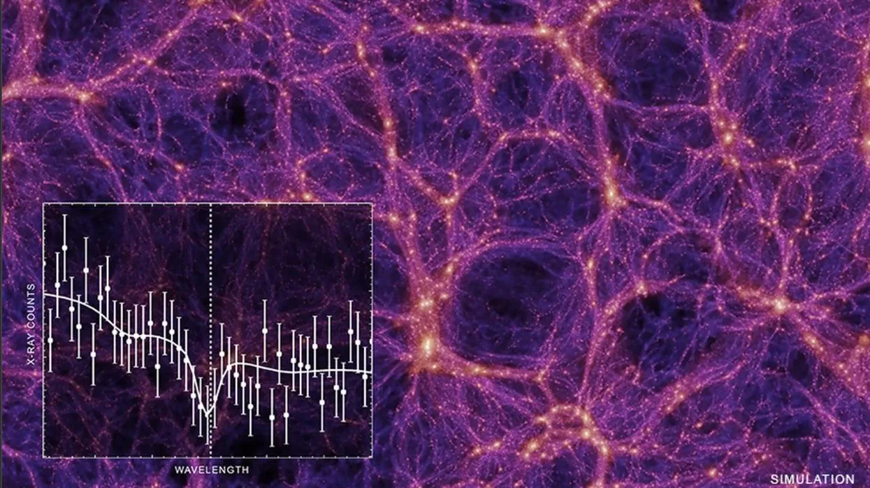 La imagen de ordenador muestra los numerosos filamentos de gas caliente que llenan el espacio intergaláctico. ¿Estará ahí la materia que falta en el Universo?